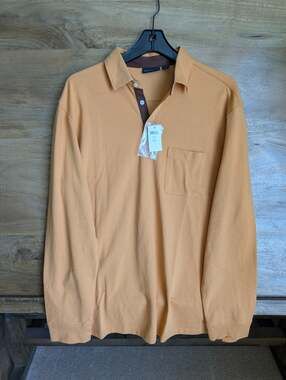 NWT Paul Fredrick Polo Shirt Mens L Gold Stretch Long Sleeve Collared KFU360L